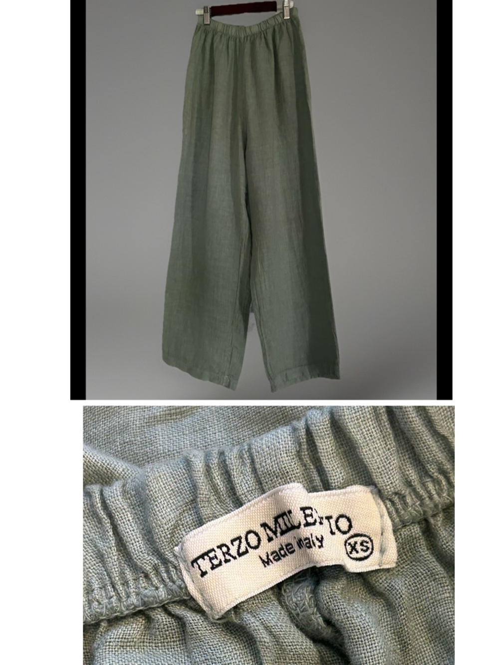TERZO MILLENNIO Linen Green Luxury Wide Leg Pants Italy money beach Summer XS